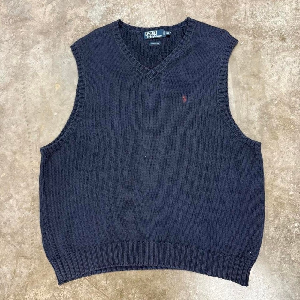 Vintage 90s Polo Ralph Lauren Navy Blue Knit Sweater Vest Size XXL